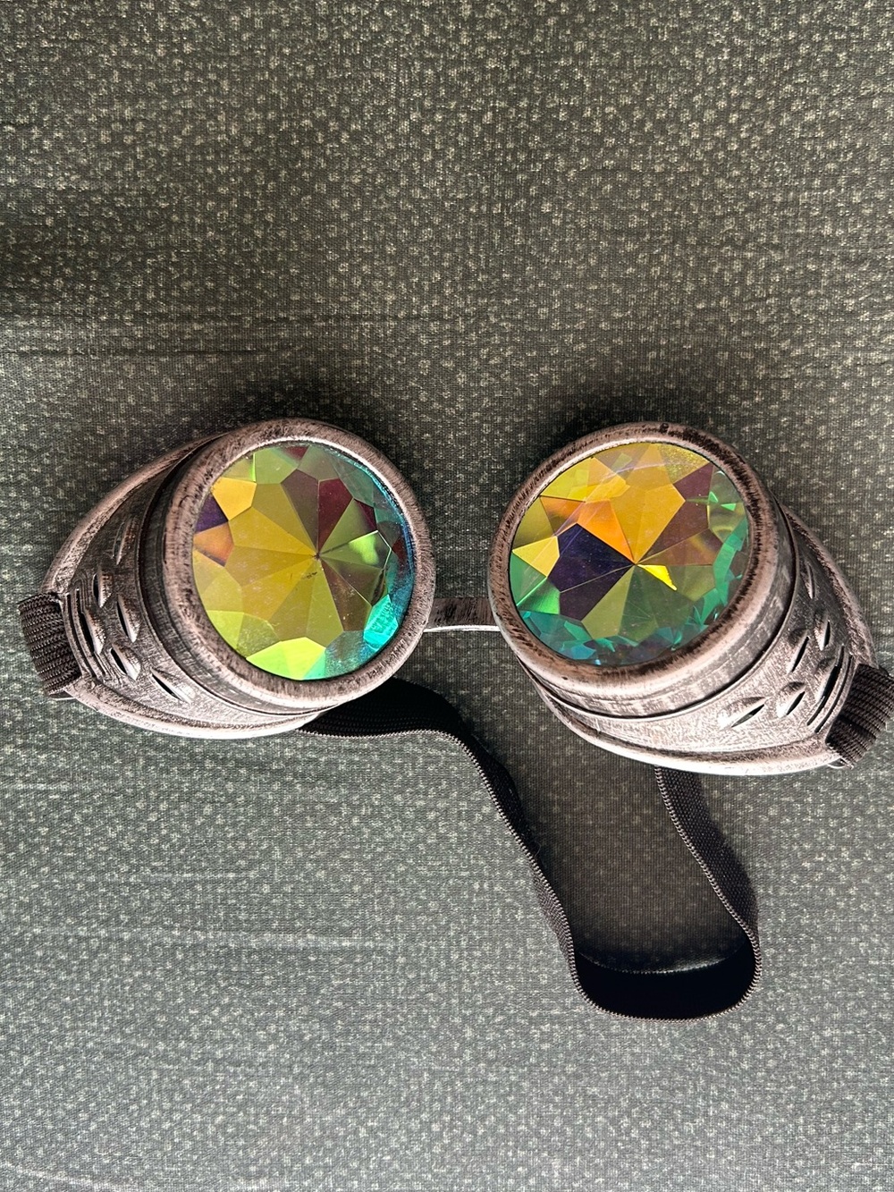 Steampunk Rave Festival Costume goggles rainbow kaleidoscope lens metal look